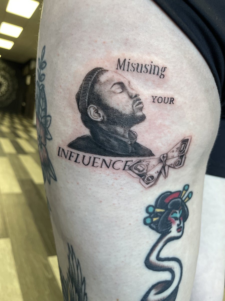 Portrait with Misusing Your Influence script by Lindsay, Kustom Tattoo Club